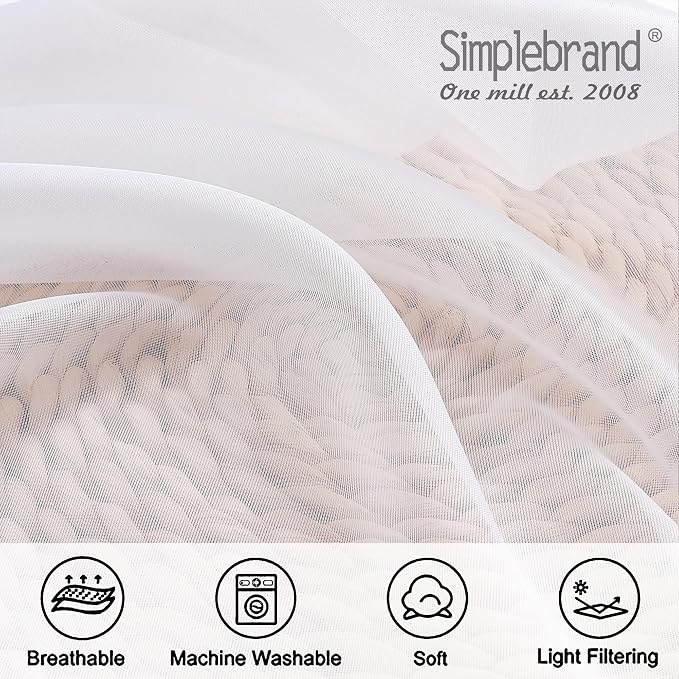 Simplebrand Sheer White Curtains 120 Inches Long, Extra Long Rod Pocket Solid Color Window Sheer Curtain Panels, Elegant Curtains & Drapes for Living Room, Bedroom 2 Panels (White, 2x42x120'')