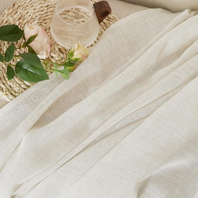 NICETOWN Natural Linen Burlap Curtains 135 inches Long, Grommet Semi Sheer Curtains Privacy with Light Filtering Window Treatments for Bedroom/Living Room, W52 x L135, 2 Panels