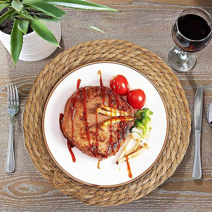 Woven Placemats Set of 4,12 Inch Medium Size Rattan Placemats Wicker Place MatsNatural Farmhouse Jute Braided Table Runnerfor Kitchen Countertops Medium Size Please Choose Carefully