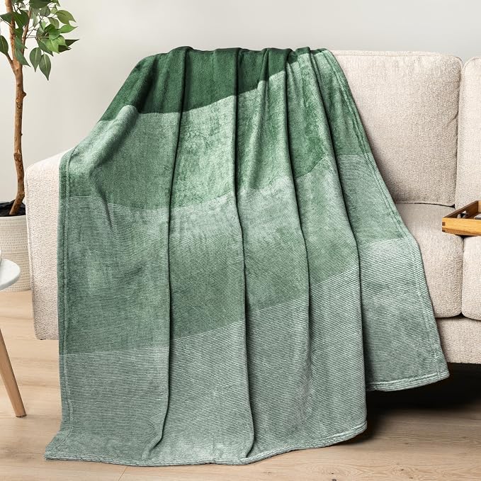PAVILIA Green Ombre Fleece Throw Blanket for Couch Sofa Bed, 50x60