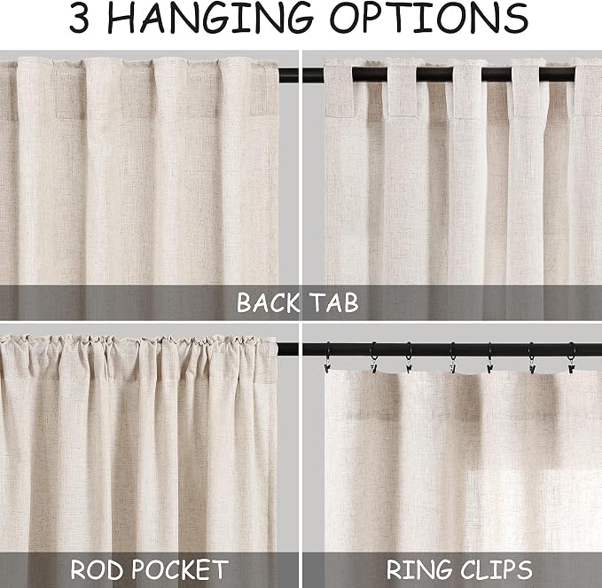 Beige Faux Linen Curtains 84 Inch Length 2 Panels for Bedroom Back Tab Pocket Semi Sheer Light Filtering Curtains Burlap Textured Farmhouse Curtain for Living Room Dining Room Aesthetic Decor 40x84