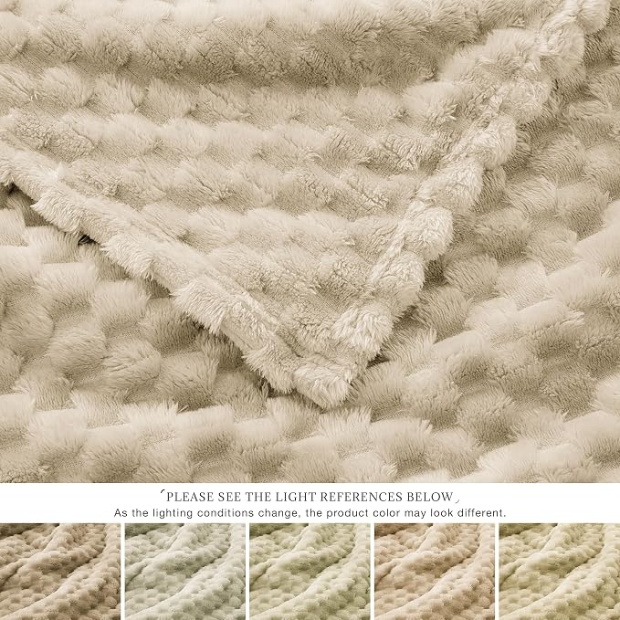 EXQ Home Gentle Soft Fleece Throw Blanket – Cozy Lightweight 3D Imitation Turtle Shell Jacquard Blanket for Couch Bed – All-Season Warm Fuzzy Flannel Blanket for Women Mom Her Gifts(60"x80",Linen)