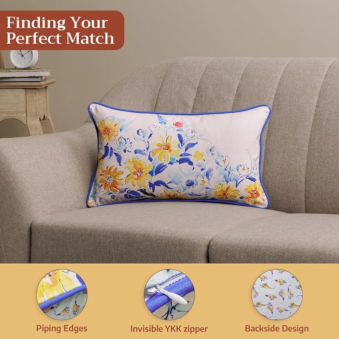 Maison d' Hermine Throw Pillow Covers 100% Cotton (12" x 20" - Pack of 1)