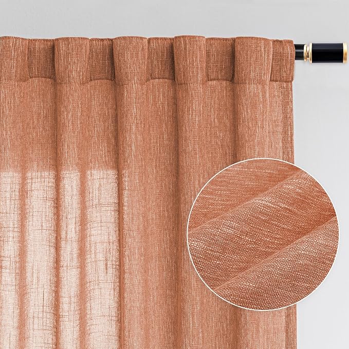 MYSKY HOME 90 Inch Burnt Orange Curtains for Living Room, Sliding Door Patio Drapes for Doorways Soft Semi Sheer Light Filtering Window Decor Back Tab & Rod Pocket, 50" Width x 90" Length, 2 Panels