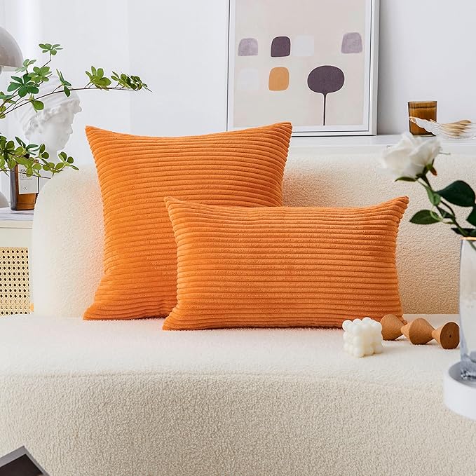 Home Brilliant Striped Euro Shams 24 x 24 Pillow Covers Burnt Orange Pillowcases Textured Corduroy Square Cushion Covers for Festival Fall Patio, 24x24 inches, Orange