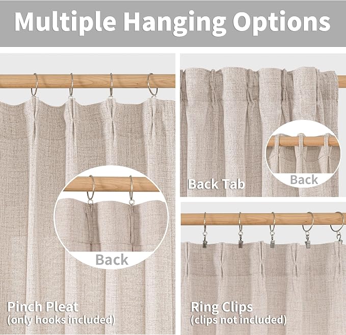 YoungsTex Cafe Linen Curtains 36 Inch Length for Kitchen Window Over Sink, Small Drapes Light Filtering Semi Sheer with Back Tab for Bathroom Window, 2 Panels, 40 X 36 Inch