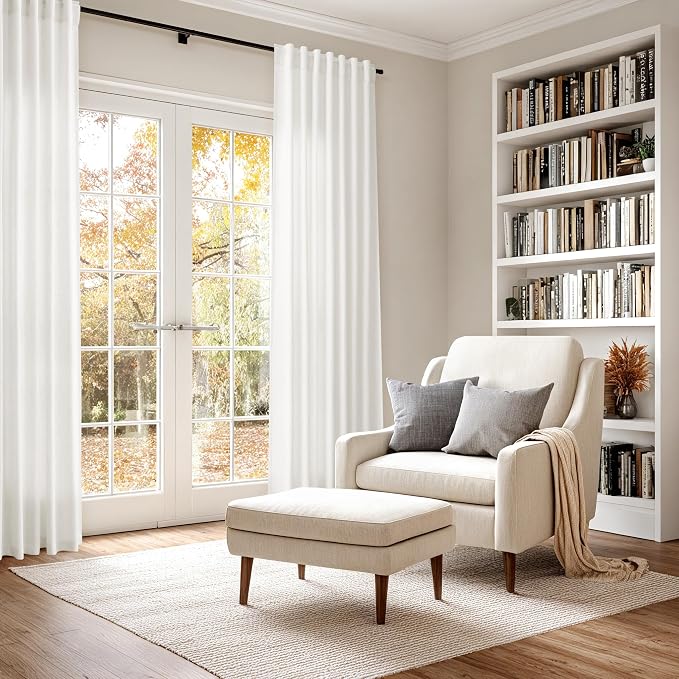 Beige White Linen Curtains for Living Room 86 Inches Long Back Tab and Rod Pocket Light Filtering Semi Sheer Curtain Rustic Farmhouse Decor Luxury Drapes for Bedroom Office 52x86, 2 Panels