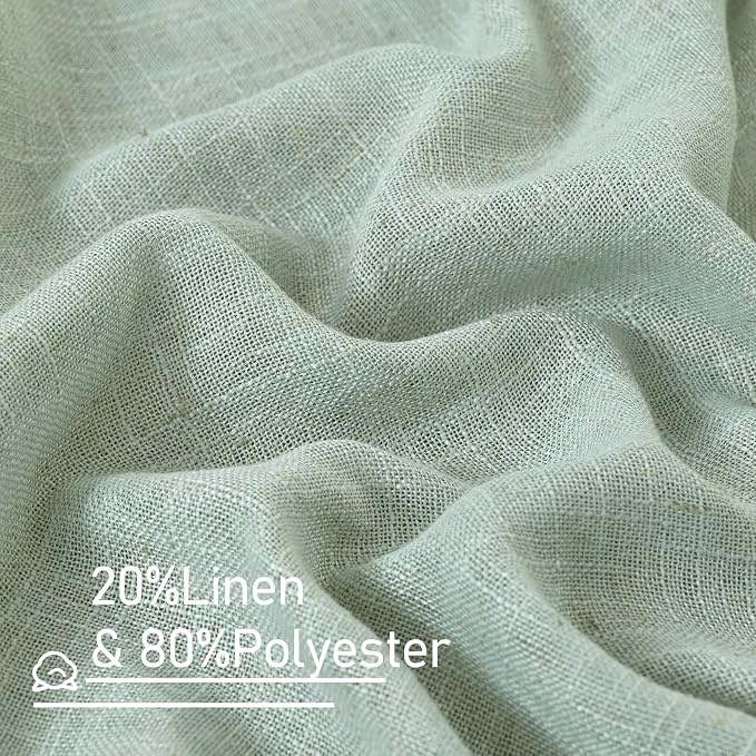 54 Inch Semi Sheer Window Linen Curtains, Light Filtering Panels | Linen Textured, Rod Pocket Back Tab, Neutral Drapes for Bedroom, Living Room, Kitchen, Light Sage, 2 Panels, 34 x 54 Inch
