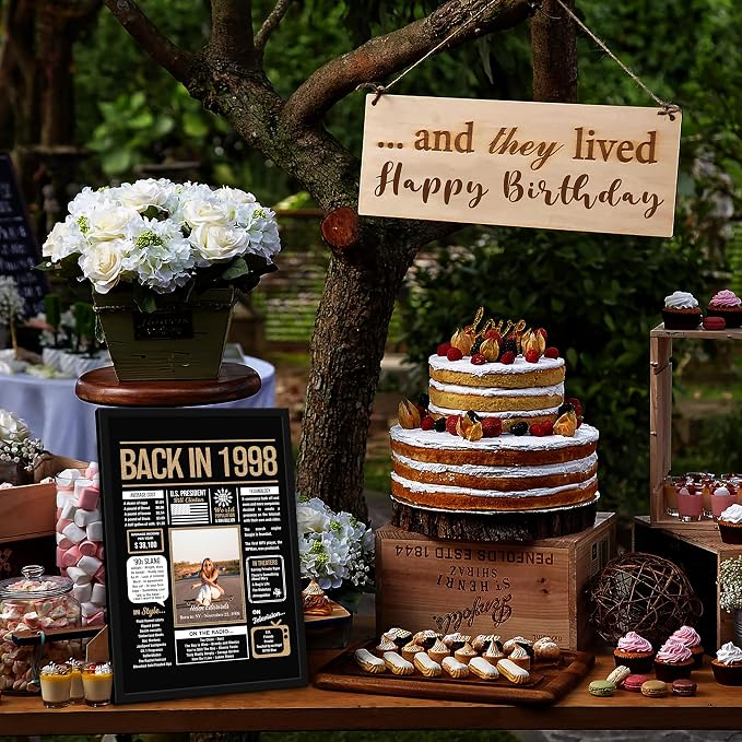 Personalized 27th Birthday Party Decorations Men, Women, Him, Her - Custom Gifts Idea For 27 Years Old, Back In The Year You Born Newspaper For 27th Birthday Poster No Frame Black Gold