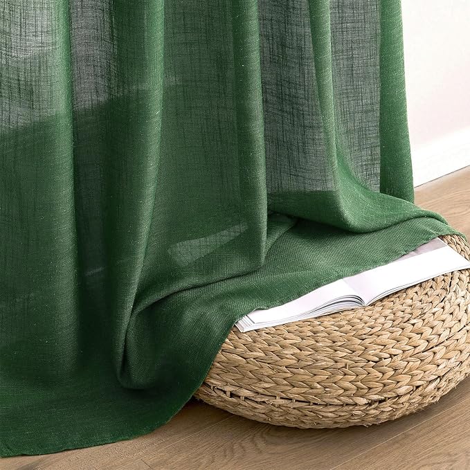 MIULEE Emerald Green Linen Curtains 52x108 Inch for Bedroom Living Room | Soft Thick Linen Textured Window Drapes, Semi Sheer Light Filtering, Back Tab Rod Pocket, Christmas Decor, 2 Panels