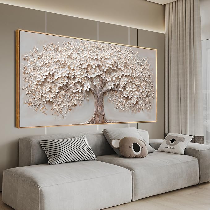 Canvas Wall Art Decor Prints Oversized Wall Art Pictures for Living Room Tree of Life Wall Art Decor Canvas Art Wall Decor Modern Large White Wall Art Prints Framed Artwork for Walls Bedroom Office Decor 29" X 58"