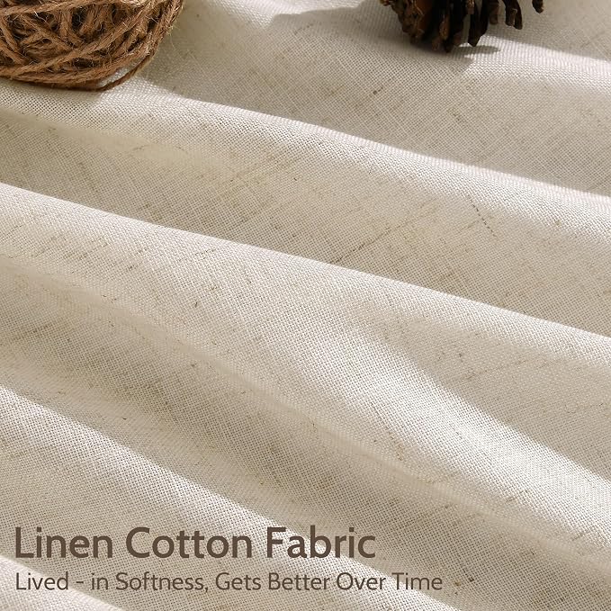 Linen Curtains for Living Room 90 Inches Long Modern Farmhouse Decor Light Filtering Semi Sheer Curtain Back Tab Neutral Luxury Rustic Burlap Coastal Drapes for Bedroom Office 52x90, 2 Panels