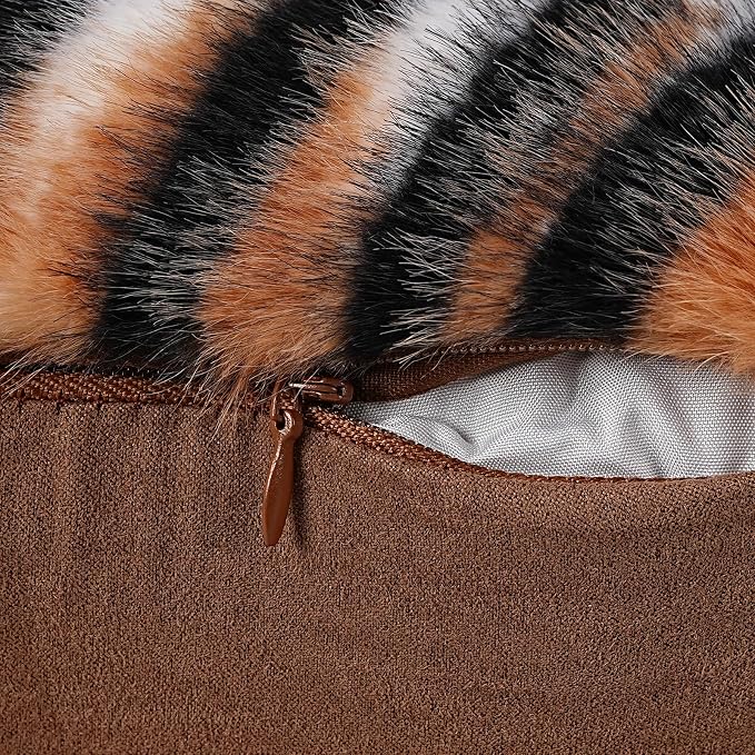 cygnus Tiger Print Throw Pillow Covers 18X18 inch | Fluffy Fuzzy Decorative Square Faux Fur Throw Pillow Covers for Couch Sofa Living Room Bedroom