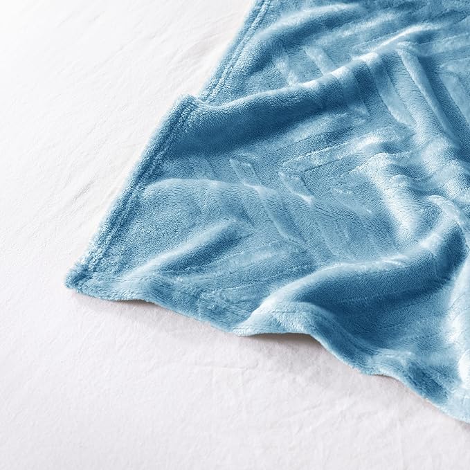 Whale Flotilla Flannel Fleece Bed Blanket Queen Size, Stone Blue | Lightweight Breathable Soft Bedspread, Plush Fluffy Coverlet Chevron Design Decorative Blanket for All Season, 90x90 Inch