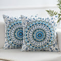 Boho Throw Pillow Covers 18x18 Set of 2 Blue Mandala Decorative Cushion Covers with Hidden Zipper Soft Polyester Double Sided Machine Washable