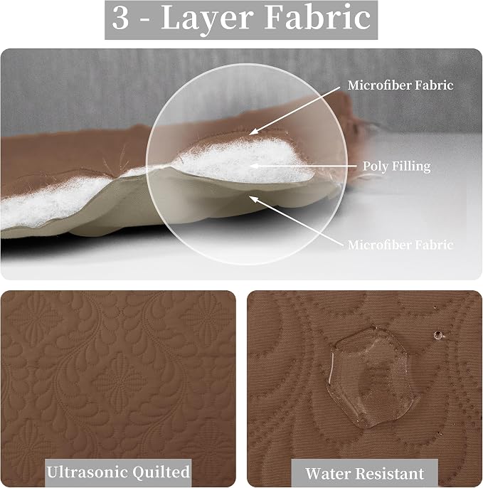Easy-Going Reversible Quilt Set Twin, Bedspread with 1 Shams | Olive leaf-Brown/Beige, Lightweight Bed Comforter, 1 Quilt + 1 Pillow Shams, All-Season Coverlets for Bedroom