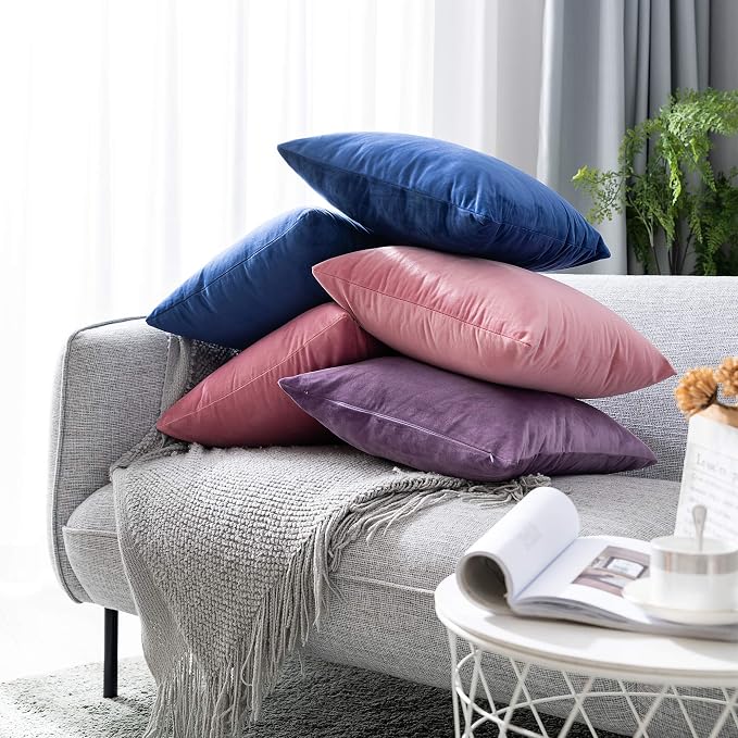 Stellhome Rectangle Velvet Pillow Covers Decorative Cushion Covers for Bed Couch Sofa Bench, 12 x 20 inch (30 x 50 cm), Hot Pink, Pack of 2