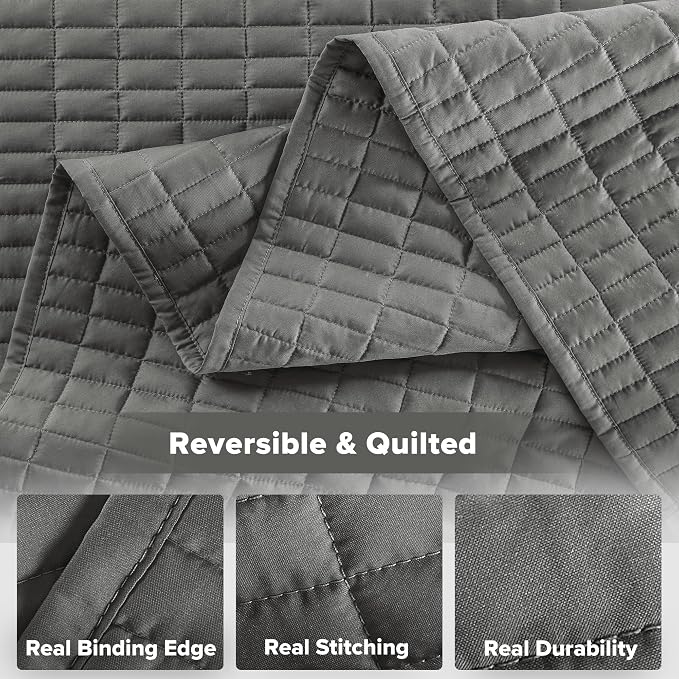 Comfort Spaces Oversized Bedspread Queen Quilt Set 3P 102x 118 Charcoal | Coverlet for Summer Soft Cozy Lightweight All Season Quilted Extra Layer with Matching Sham, Bedroom Decor OEKO-TEX Certified