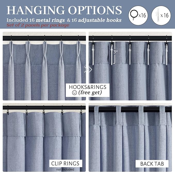 Pinch Pleated Linen Greyish Blue Sheer Curtains 84 Inches Long for Bedroom