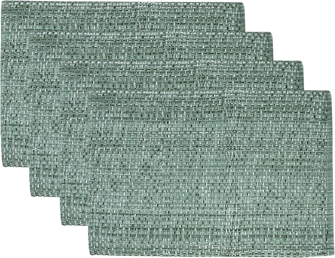Sweet Home Collection 100% Cotton Placemats for Dining Room Rectangle Two Tone Woven Fabric 13" x 19" Soft Durable Table Mat Set, Set of 6, Light Green
