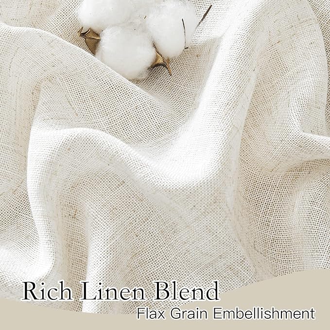RYB HOME Linen Semi Sheer Curtains for Bedroom Living Room 84 inches Long | Light Filtering Privacy, Textured Burlap, Dining Room Sunroom Patio Door, Rod Pocket & Back Tab, W52 x L84, 2 Panels, Linen