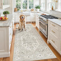 Madane Hallway Runner 3x8, Kitchen Rugs Washable Entry Rug, Beige/Brown | Vintage Non Slip Entryway Indoor Area Rugs, Soft Low-Pile Farmhouse Wide Carpet Runners for Bathroom Living Room Bedroom