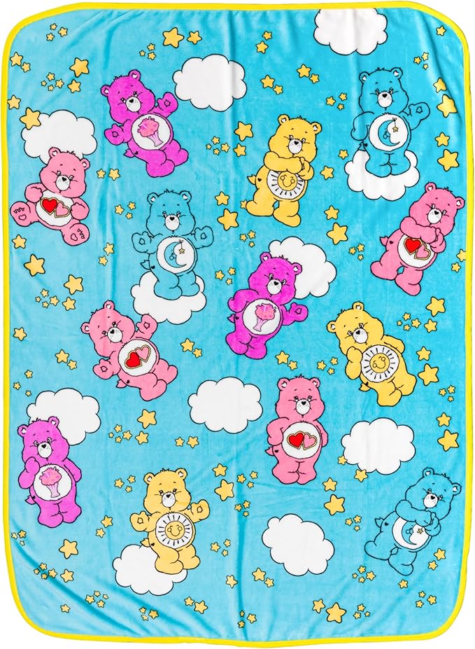 Silver Buffalo Care Bears, Fleece Throw Blanket, 45x60in | Share, Funshine, Bedtime, Love-A-Lot Bear, Soft and Cozy, 180 GSM