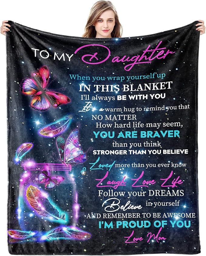 Givetoyou Gift for My Daughter Blanket from Mom as Birthday Present I Love You Letter to Her, Ultra-Soft Flannel Fleece Light Weight Bed Throw (80x60'', Daughter Gift1)