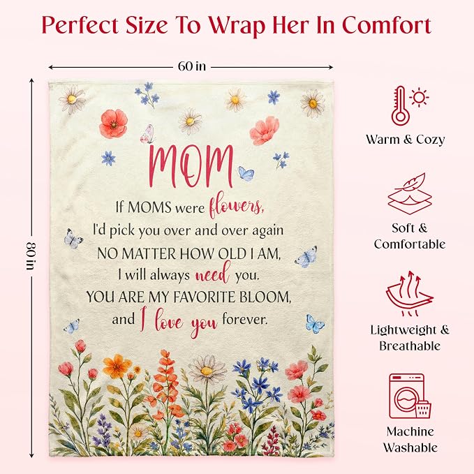 WRAPIX Gifts for Mom from Daughter Son - Soft Fleece Throw Blanket 60x80 in | Gifts for Mom, Mother Daughter Gift, Machine Washable, Ideal for Couch Bed, Lightweight Warmth, Home Comfort Decor