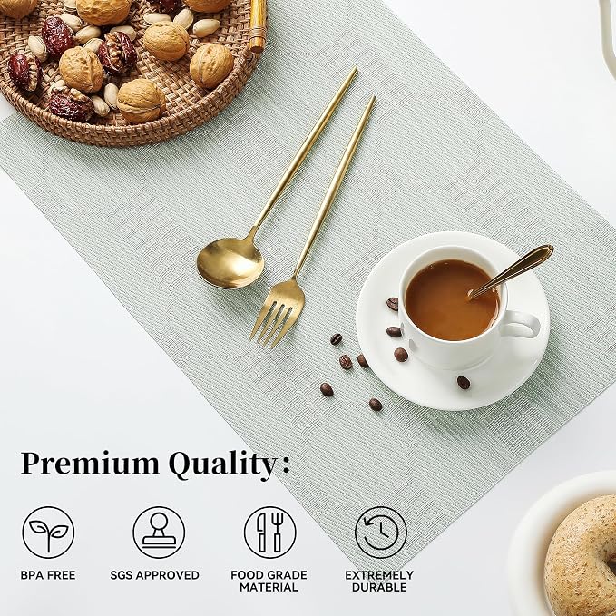 Leetaltree Mint Cream Placemats Set of 12 - Heat Resistant Non-Slip Place mats for Dining Table, Washable Durable PVC Vinyl Woven Table Mats（Mint Cream, 12）