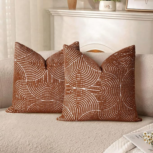 AELS Boho Decorative Textured Throw Pillow Covers 16x16, Modern Mid Century Rainbow Tufted Pillow Case, Farmhouse Rustic Geometric Woven Cushion Case for Bed Couch Sofa, Burnt Orange
