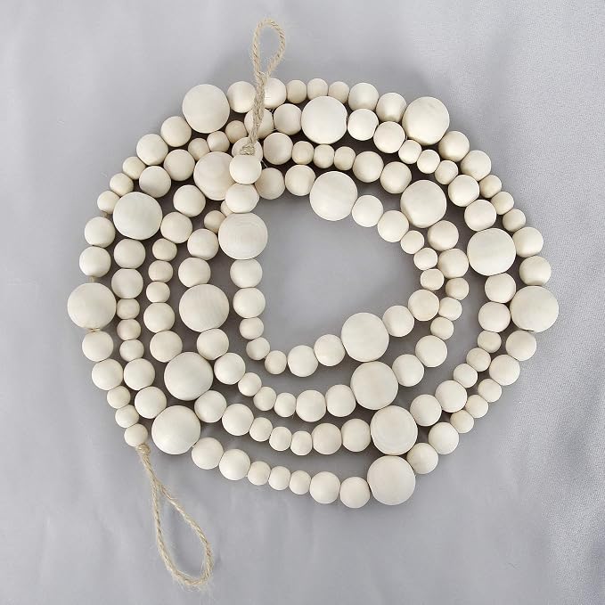 7ft Christmas Wooden Beads Garlands, Wood Color, Farmhouse Boho Home Decor