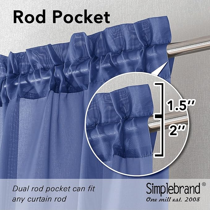 Simplebrand Royal Blue Sheer Curtains 84 Inches Long 2 Panels, Light Filtering Rod Pocket Solid Color Window Sheer Curtain Panels, Elegant Curtains & Drapes for Living Room, Bedroom, 42" W x 84" L