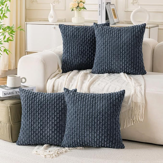 Set of 4 Grey Blue Taupe Decorative Throw Pillow Covers 26x26 Inch Corduroy Pillow Covers for Bed Couch Sofa Living Room Soft Square Cushion Cases