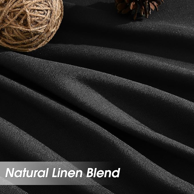Extra Long Linen Curtains 120 Inches for Living Room Back Tab Semi Sheer High Floor to Ceiling 10ft Light Filtering Curtain Boho Farmhouse Decor Window Drapes for Bedroom 2 Panels Black