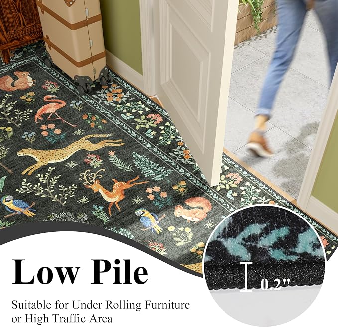 DUKINO 9x12 Area Rug for Living Room, Washable Animal Rug Non Slip, Black | Low Pile, Non-Shedding, Soft Indoor Large Carpet for Bedroom, Dining Room, Kids PlayRoom,Nursery, Farmhourse, Pet Friendly