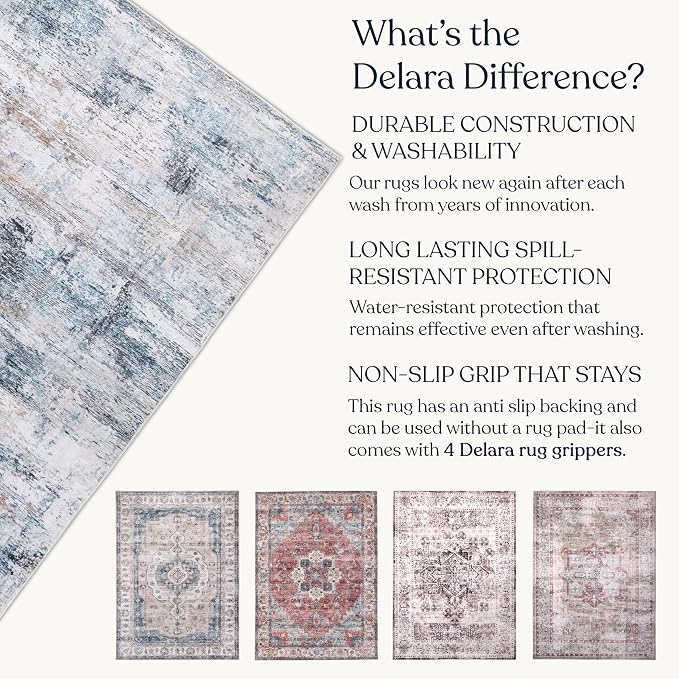 Machine Washable Area Rug, Soft & Durable, Non-Slip, Stain Resistant Rug for Bedroom, Living Room, Dining Room, High Traffic Areas. (Blue/White Abstract, 5' X 7')