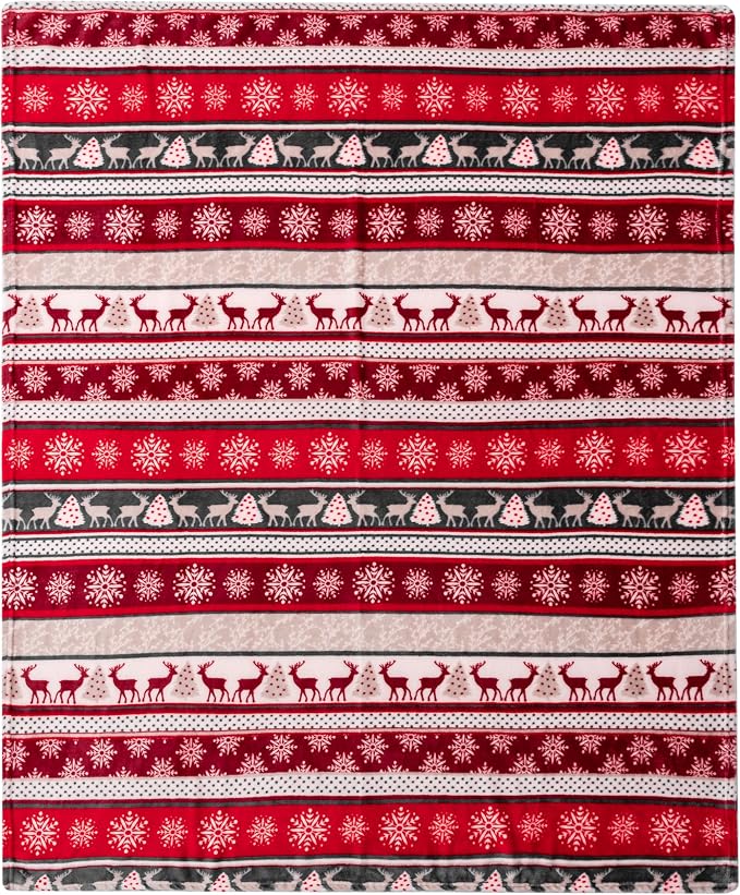 Pavilia Holiday Reindeer Snowflakes Fleece Throw Blanket | Soft, Plush, Warm Winter Cabin Throw, 50x60, Red