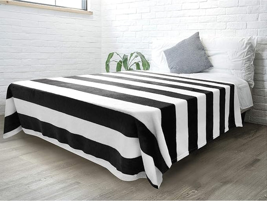 PAVILIA Striped Throw Blanket for Sofa Couch Bed | Soft Flannel Fleece Stripe Black and White Decorative Throw | Warm Cozy Lightweight Microfiber | 60 x 80 Inches