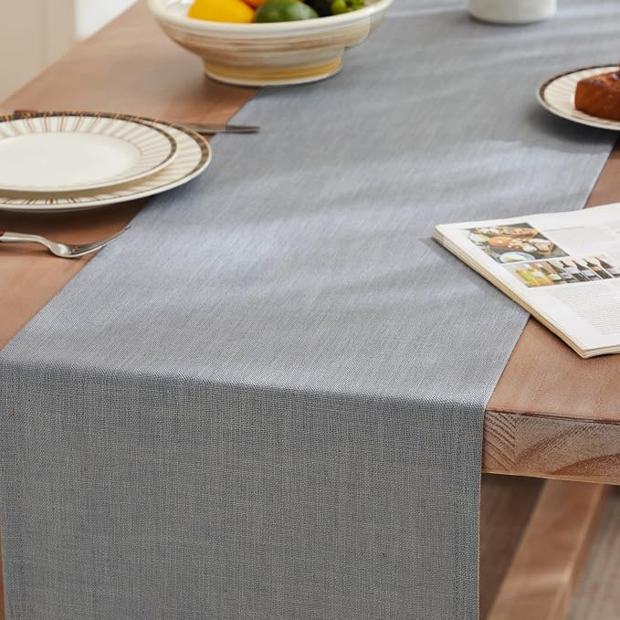 ZeeMart Rustic Cotton Linen Table Runner, 13x72 Inches Blue Ashes | Farmhouse Style Linen Table Runners 72 Inches Long, Washable Kitchen Dining Table Decoration for Home Party Decor