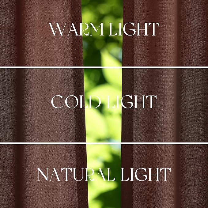 Jowels Rustic Brown Linen Curtains 84 Inch Long 2 Panels for Living Room | Light Filtering Semi Sheer Curtain, Back Tab Pocket Pleated Look, Boho Farmhouse Textured Privacy Drapes for Bedroom Window