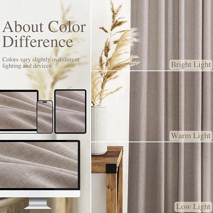 Brownish Grey Linen Curtains 90 Inch Length 2 Panels Set for Living Room Rod Pocket Back Tab Window Drapes Light Filtering Modern Farmhouse Curtain 90 Inches Long for Dining Room Bedroom 52x90