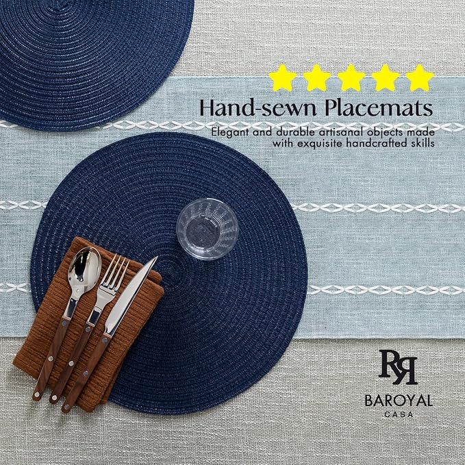 BARoyal Round Placemats Set of 12 Woven Placemats Washable Braided Table Mats for Dining Table Heat Resistant Non-Slip Circle Place Mats(Navy Blue)