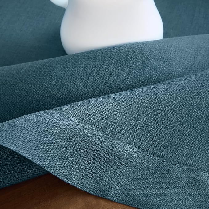 Solino Home 100% Linen Table Runner Peacock Blue Woven, Fete 14 x 72 in | brings a tailored look to family meals and hosting, European flax fibres, naturally breathable, soft, OEKO-TEX Certified