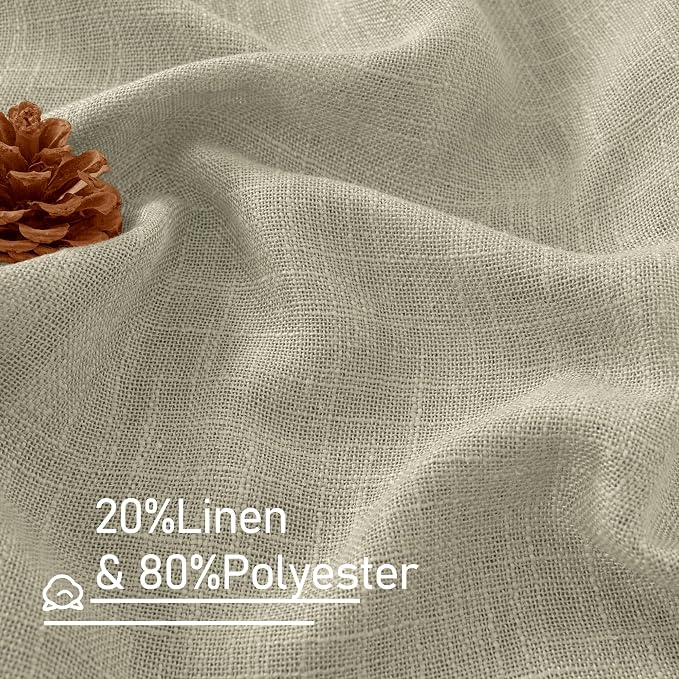 Semi Sheer Linen Curtains 45 Inches Long for Windows, 52 x 45 Inch | Light Filtering Panels, Country Decor Drapes for Farmhouse, Kitchen, Bedroom, Rod Pocket Back Tab, Oatmeal, 2 Panels