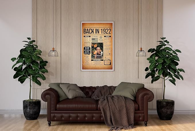 Back in 1922 Poster Sign, Personalized Birthday Gifts Idea, Custom Birthday Newspaper, Born in 1922 BDay Party Decorations, Historical Fun Fact for the Year You Were Born, Home Decor Wall Art Print