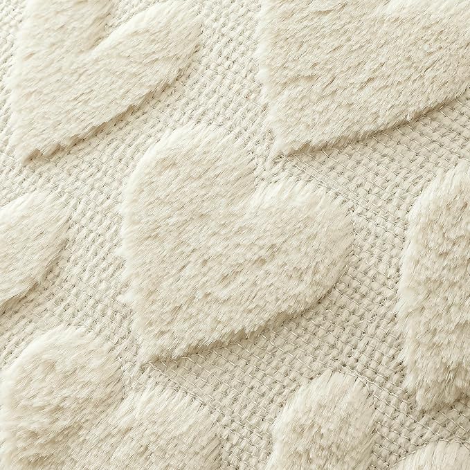 Artscope Valentines Pillow Covers 20x20 Set of 2 Decorative Love Heart Valentines Day Throw Pillow Cases Soft Plush Faux Fur Couch Cushion Case for Holiday Sofa Bed Room Home Decor-Beige Heart