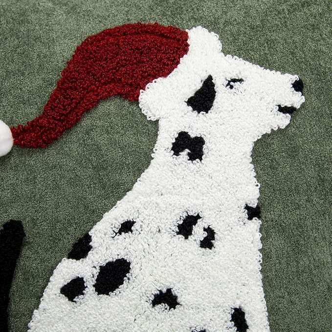 Cute Spotted Dog Christmas Pillow Covers 18x18, Embroidered Christmas Throw Pillow Covers Christmas Decorations Holiday Pillows for Home Couch, Green White/Black Velvet Cushion