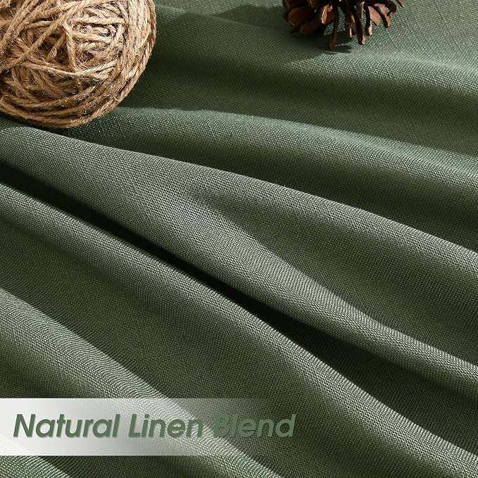 Linen Curtains 84 Inches Long for Living Room Semi Sheer Light Filtering Curtain Back Tab Rod Pocket Neutral Boho Modern Farmhouse Decor Window Drapes for Bedroom 52x84 2 Panels Olive Green