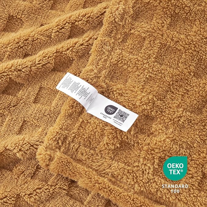 Cozy Bliss Ultrasoft Waffle Throw Blanket, Fluffy Cute Plush Blanket for Couch, Bed, Modern Home Accent, Portable for Picnic or Outdoor, Brown, 50"x60"